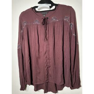 Rock & Republic Long Sleeve Beaded Flowy High Low Blouse Top Size M.